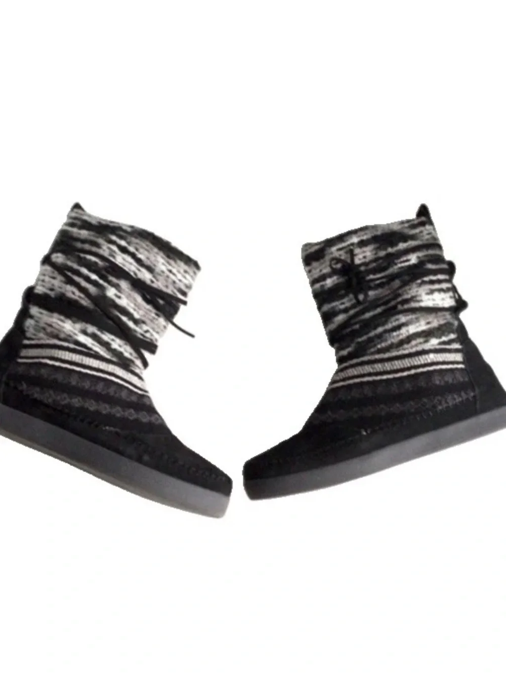 Toms Womens Black Leather Nepal Lace Up Knit Mid Calf Winter Boots Size 6.5